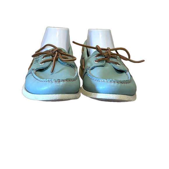 Sperry Boat Shoes 9 Men Blue Green Leather Top Sider Slide On Casual Beach - Picture 3 of 9